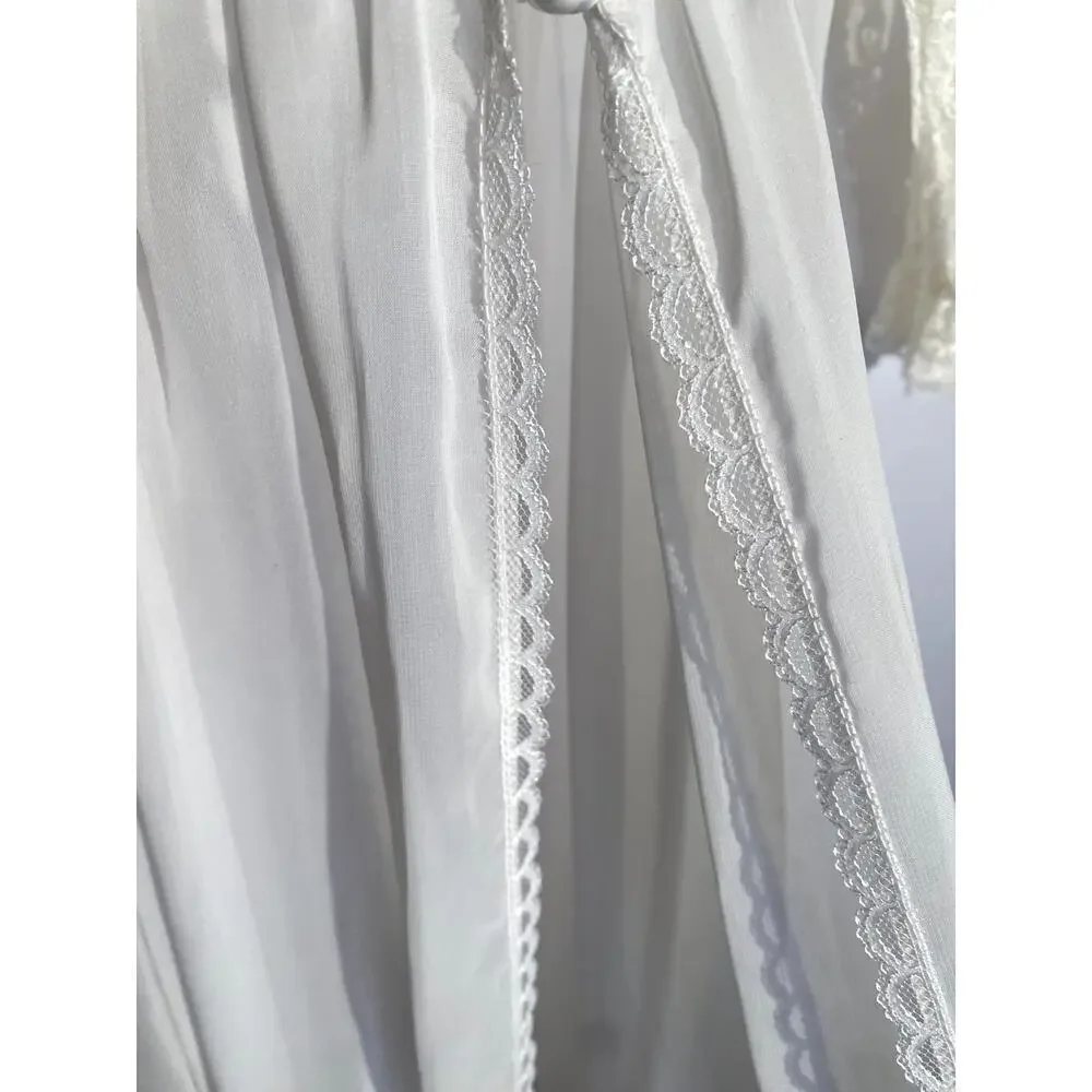 Vintage Sugar Plum White Lace Made in USA Sheer Lingerie Bridal Maxi Robe - Picture 5 of 8